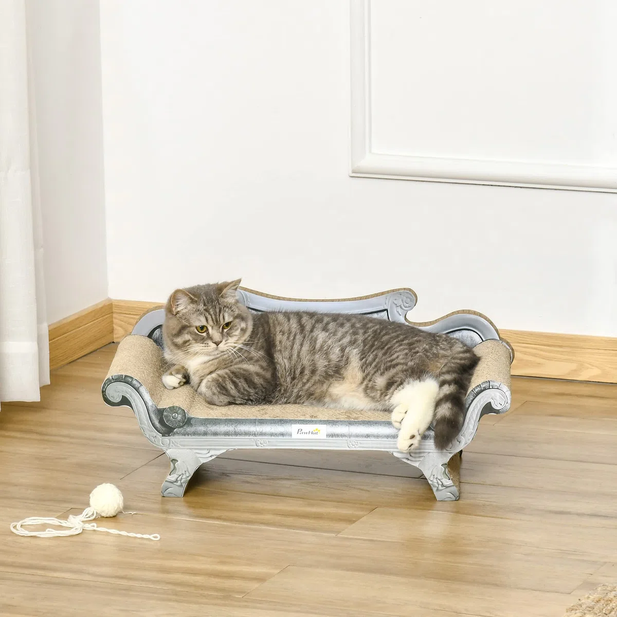 PawHut Tabla de rascar para Gatos de 60 cm con Hierba gatera, Tumbona rascador de cartón