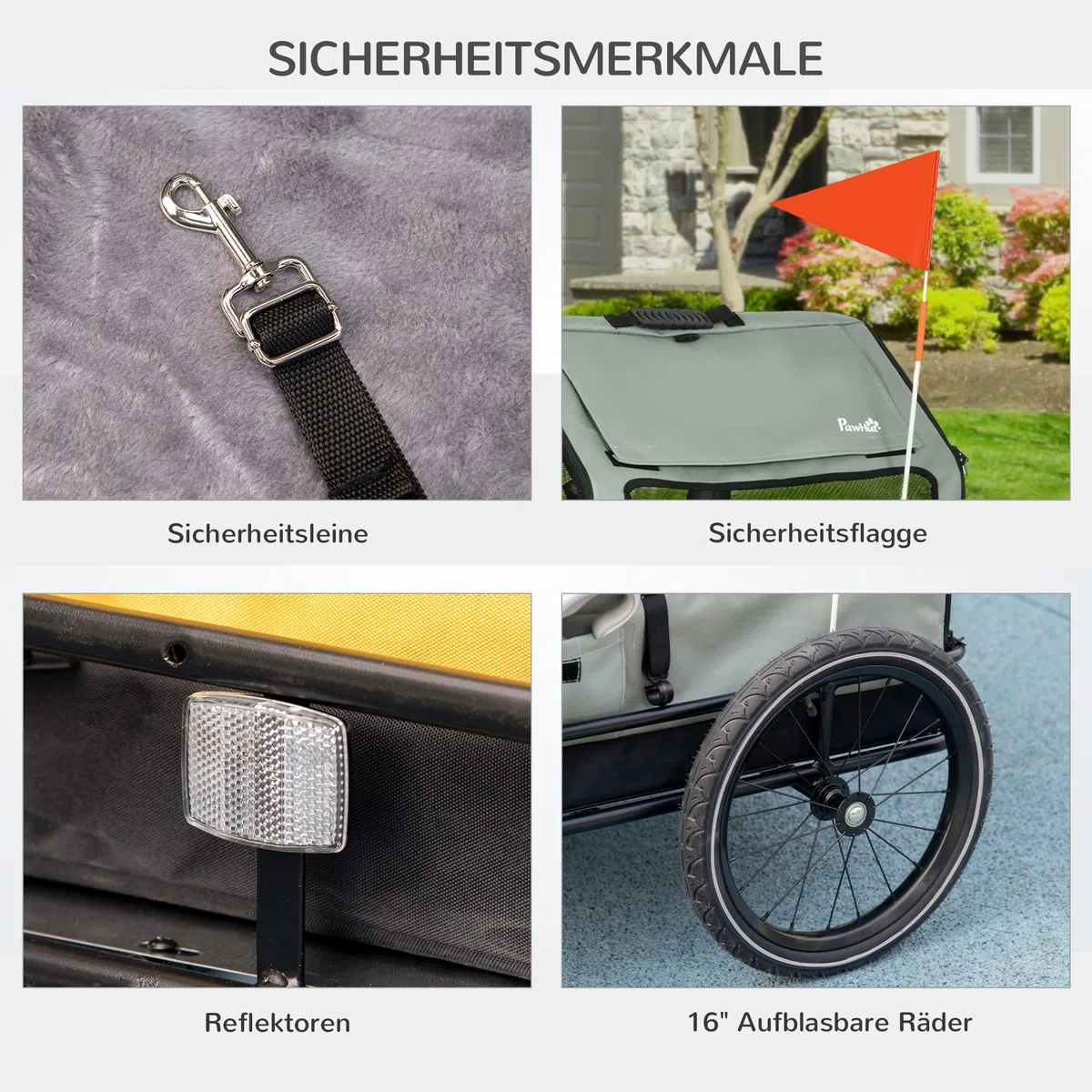 PawHut 3-en-1 remolque del perro casa de mascotas, remolque de carga remolque de bicicleta de perro, cochecito de perro con reflectores para perros pequeños de hasta 10 kg, Oxford, gris