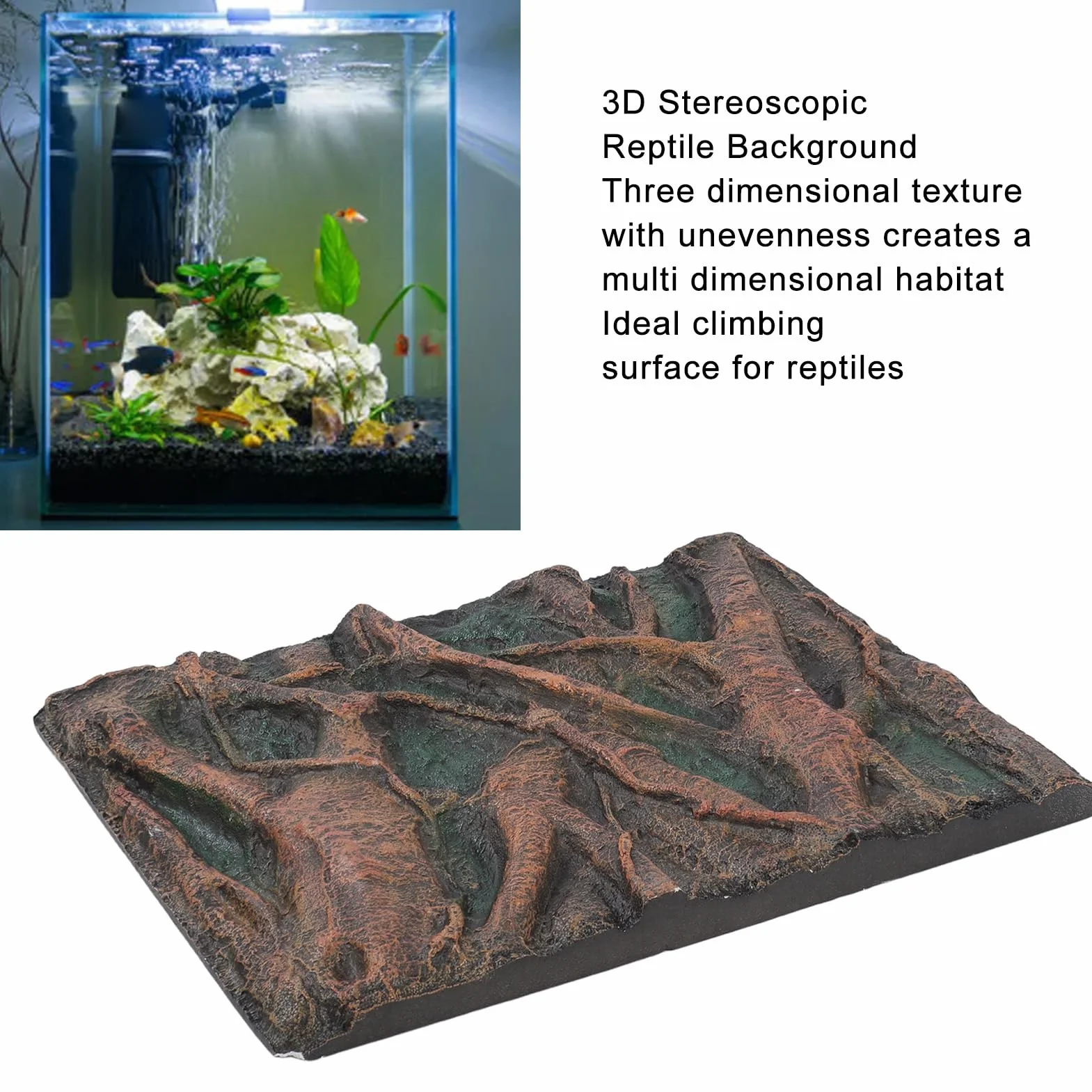 Fondo de Reptiles 3D, Fondo de Acuario, Decoración de Pared de Roca de Espuma con Texturas 3D para Peceras, Tanques de Reptiles y Terrario (H)