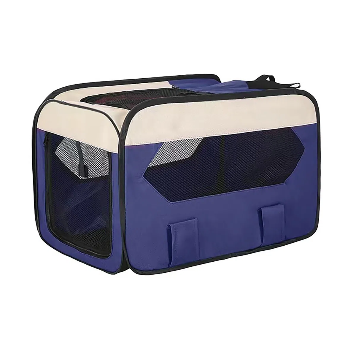 Caja plegable para perros y gatos para coche: caja de transporte para mascotas, viajes, portátil, segura, transpirable, para exteriores, con cinturón de seguridad (azul marino, 70 x 42 x 42 cm)