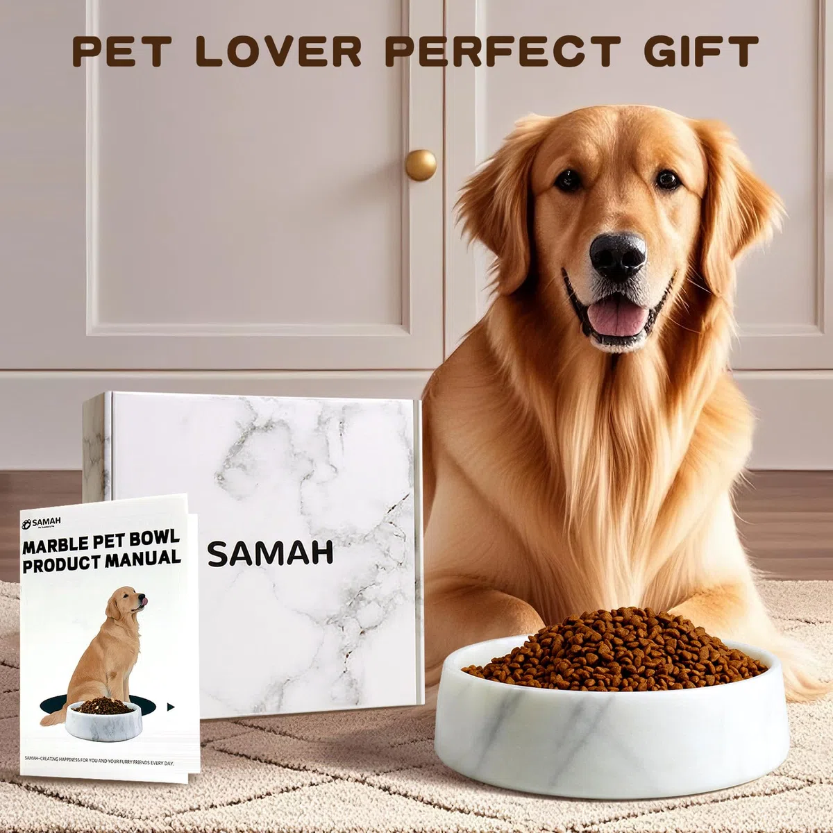 SAMAH Cuenco de mármol para perros, cuenco antideslizante para agua y comida para perros, plato pequeño de piedra con peso, cuenco de mármol natural resistente para gatos y perros pequeños, regalos