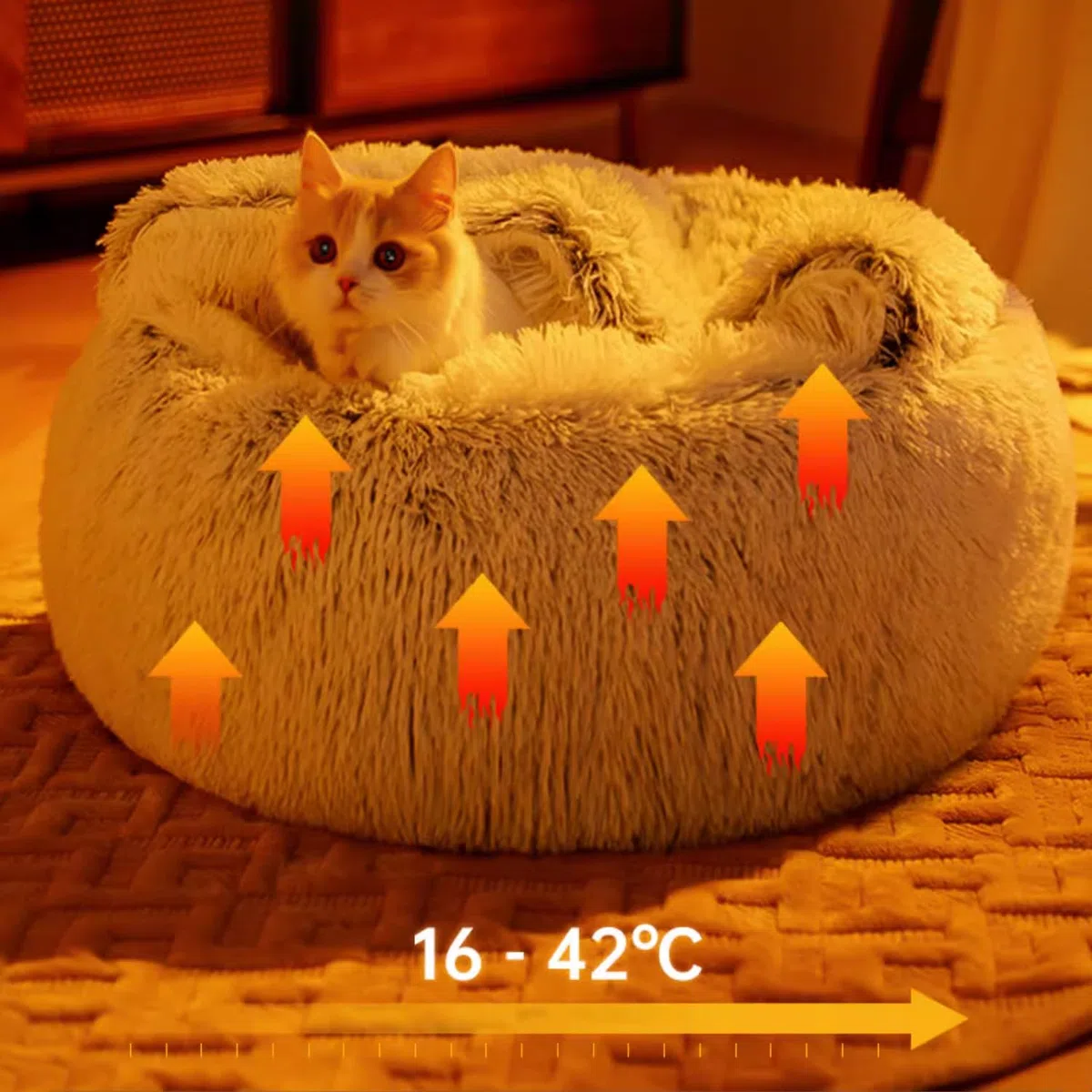 Cama calmante para perros, cama de felpa esponjosa para mascotas de menos de 10 kg, cama grande para perro, lavable, antideslizante, nido de gato, resistente al viento, acogedora cama para interiores