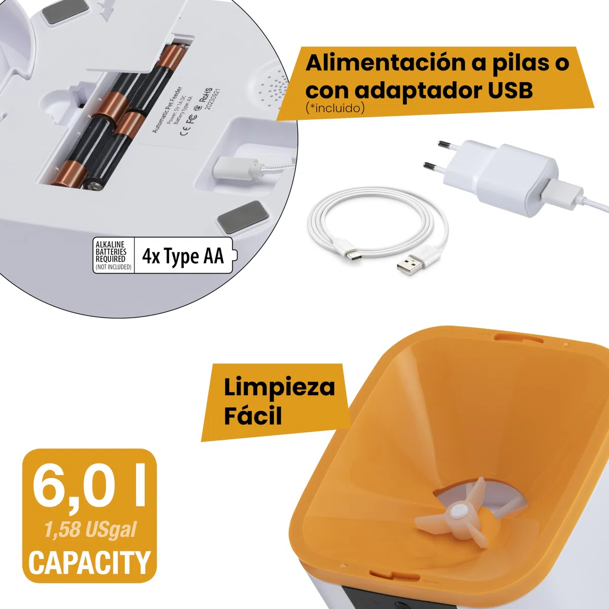 Ferplast Comedero Gato Automatico Risto Pet Smart Dispensador Comida Gatos, Comedero Perro Automatico, WiFi, 6 L, Control vía App, Cámara de Visión Nocturna, Micrófono, Cuenco de Acero Inoxidable