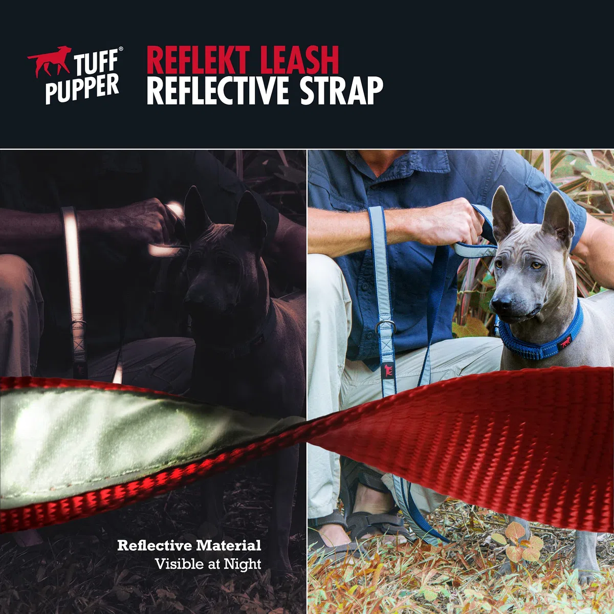Tuff Pupper Correa de Perro Resistente, Correa de Perro de Doble asa para Sujetar Perros Fuertes, Correa de Perro de 6 pies con Clip bloqueable para Seguridad Marcha Roja 6 pies de Largo