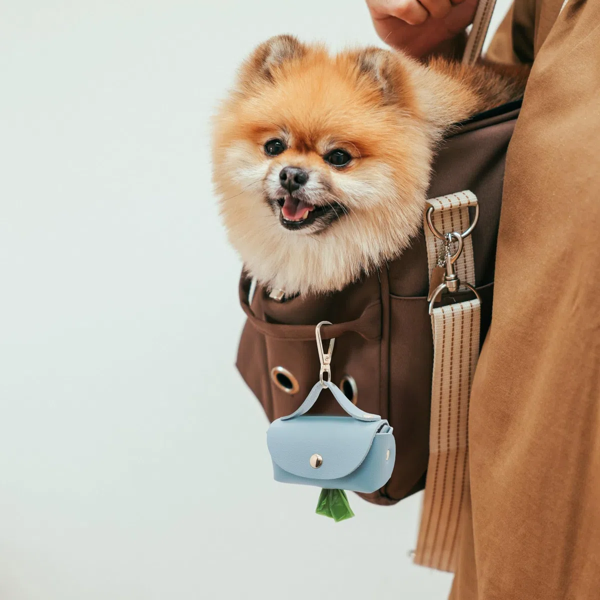 Dispensador de bolsas de cuero para excrementos de perro, portátil y reutilizable, soporte para bolsas de excremento de perro, para caminar, al aire libre, viajes (azul)