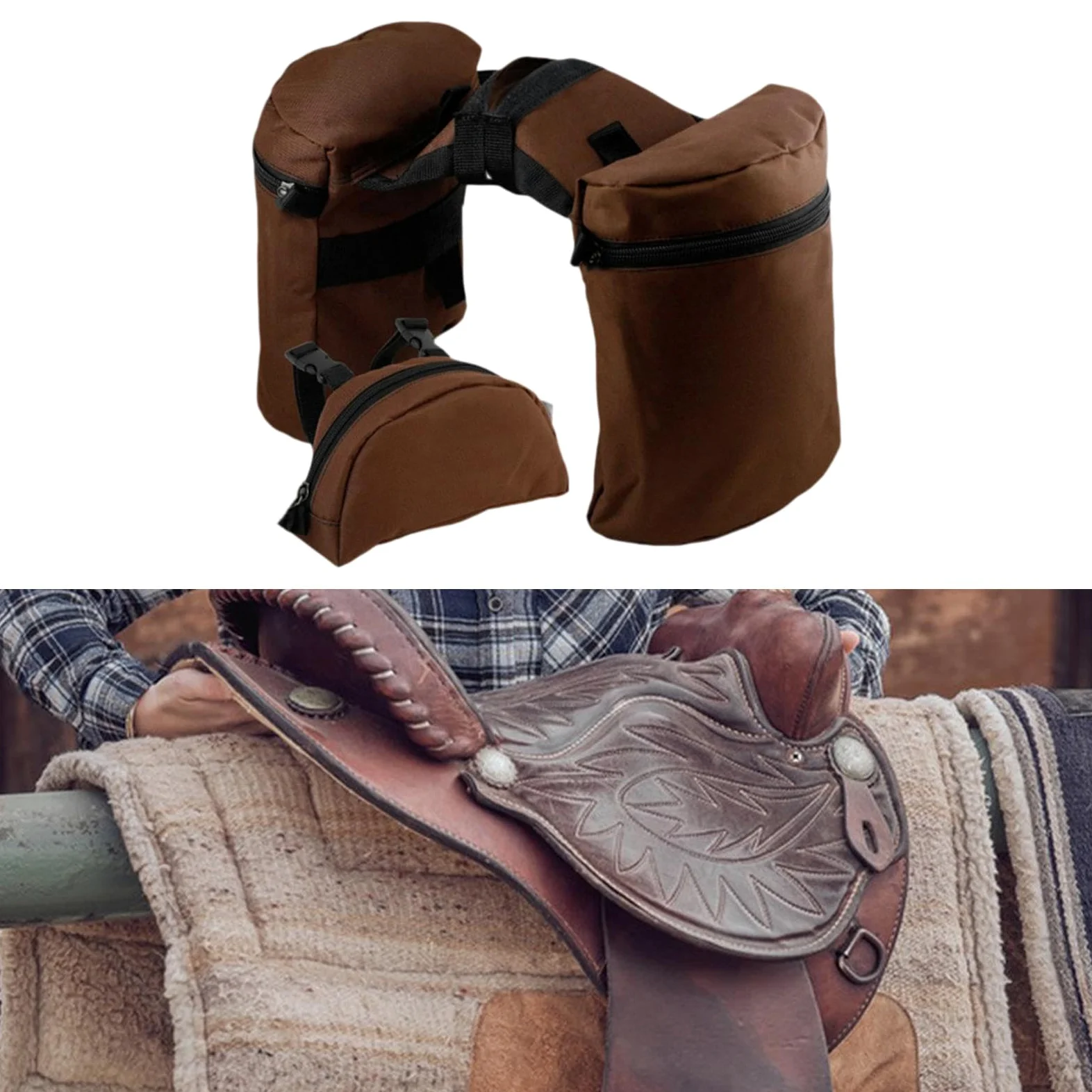 Saddlebag Juego Bolsa de Silla Bolsa de Cuerno Bolsa de Pommel Ligera Función Portátil Material Oxford Adecuada para Paseos de Larga Distancia