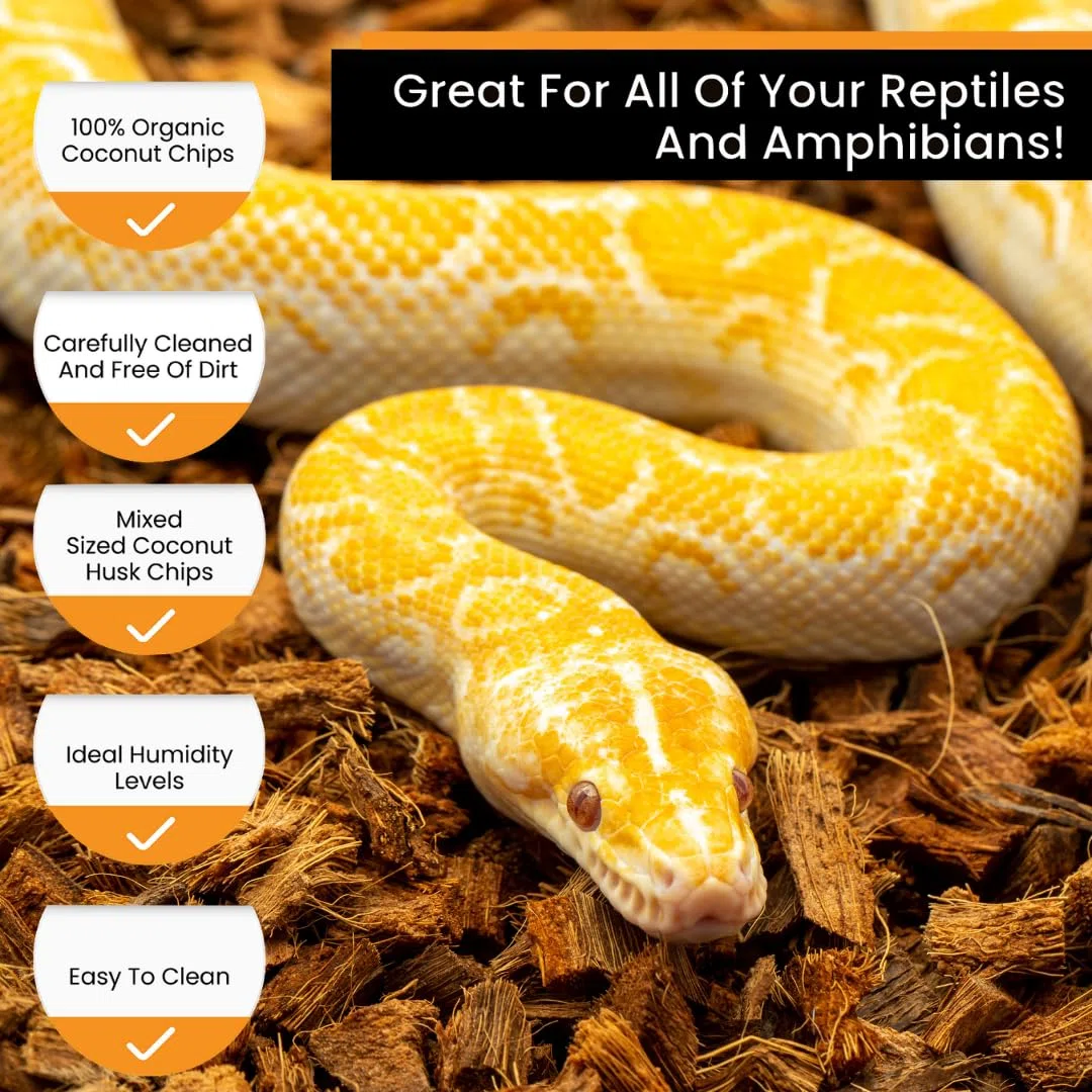 ReptiChip - Ropa de Cama Suelta para Reptiles, 12 Cuartos de galón, sustrato de cáscara de Coco para hábitat de Serpientes, terrario de pitón de Bola, Tanques de Tortuga, recinto de Tortuga