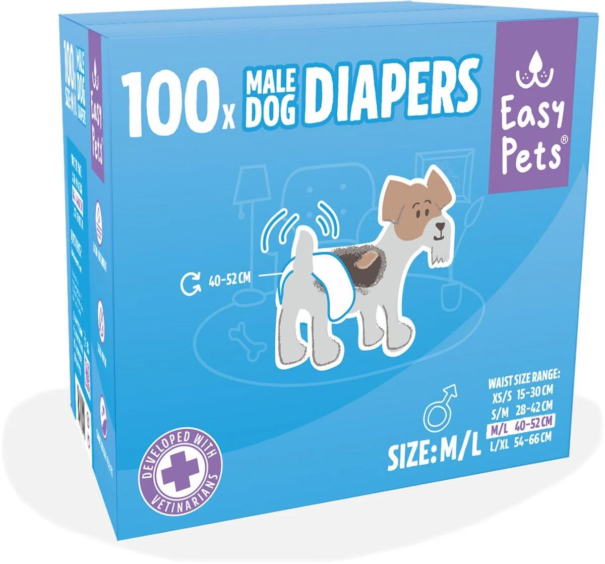 Pañales para Perros – Fajas para Perros machos Desechables – Protección contra incontinencia y marcaje – Hondenluiers – Transpirables y cómodos – 100 Unidades – Tallas M/L