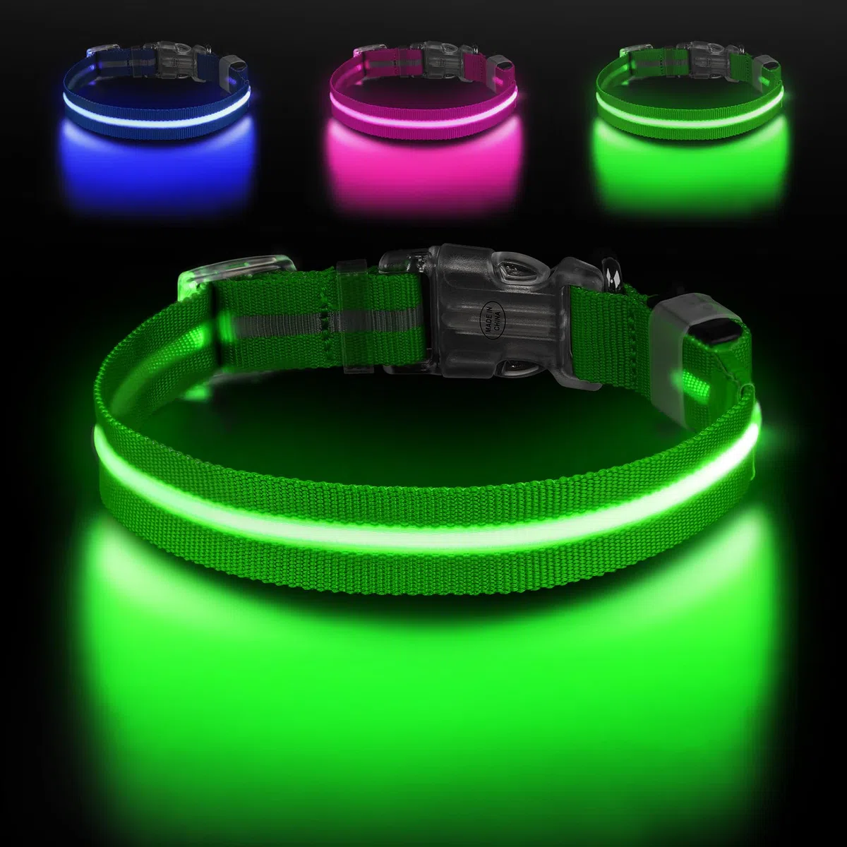 Collar de perro iluminado para caminar por la noche, collar de perro con luz LED recargable USB-C, brilla en la oscuridad, collar brillante impermeable, ajustable con 3 modos para perros