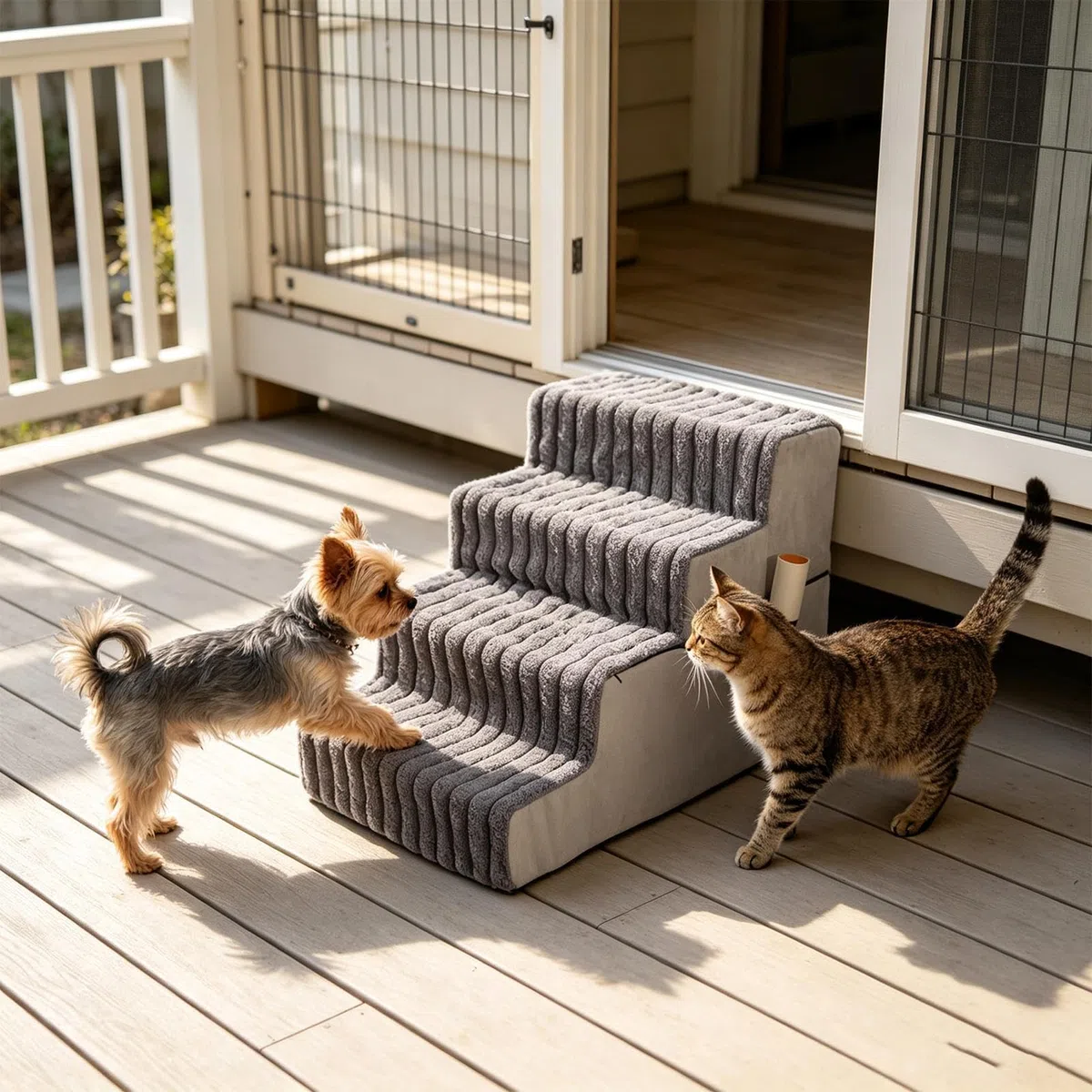 Escaleras para Mascotas Rampa Gruesa Antideslizante Ligera Y Desmontable | Escalones Antideslizantes para Perros para cachorros, gatos, sofá, sillón, balcón y apartamento de interior