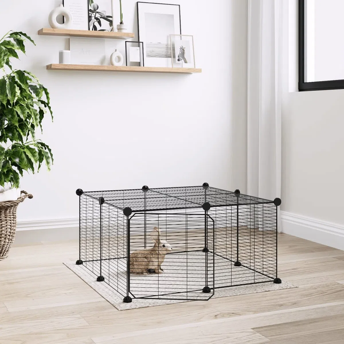 ZEYUAN Jaula para Mascotas de 12 Paneles Puerta, Jaulas para Conejos, Jaula Cobaya, Valla para Mascotas, Recinto para Conejos, Parque para Conejos, Cosas para Conejos, Acero Negro 35x35cm