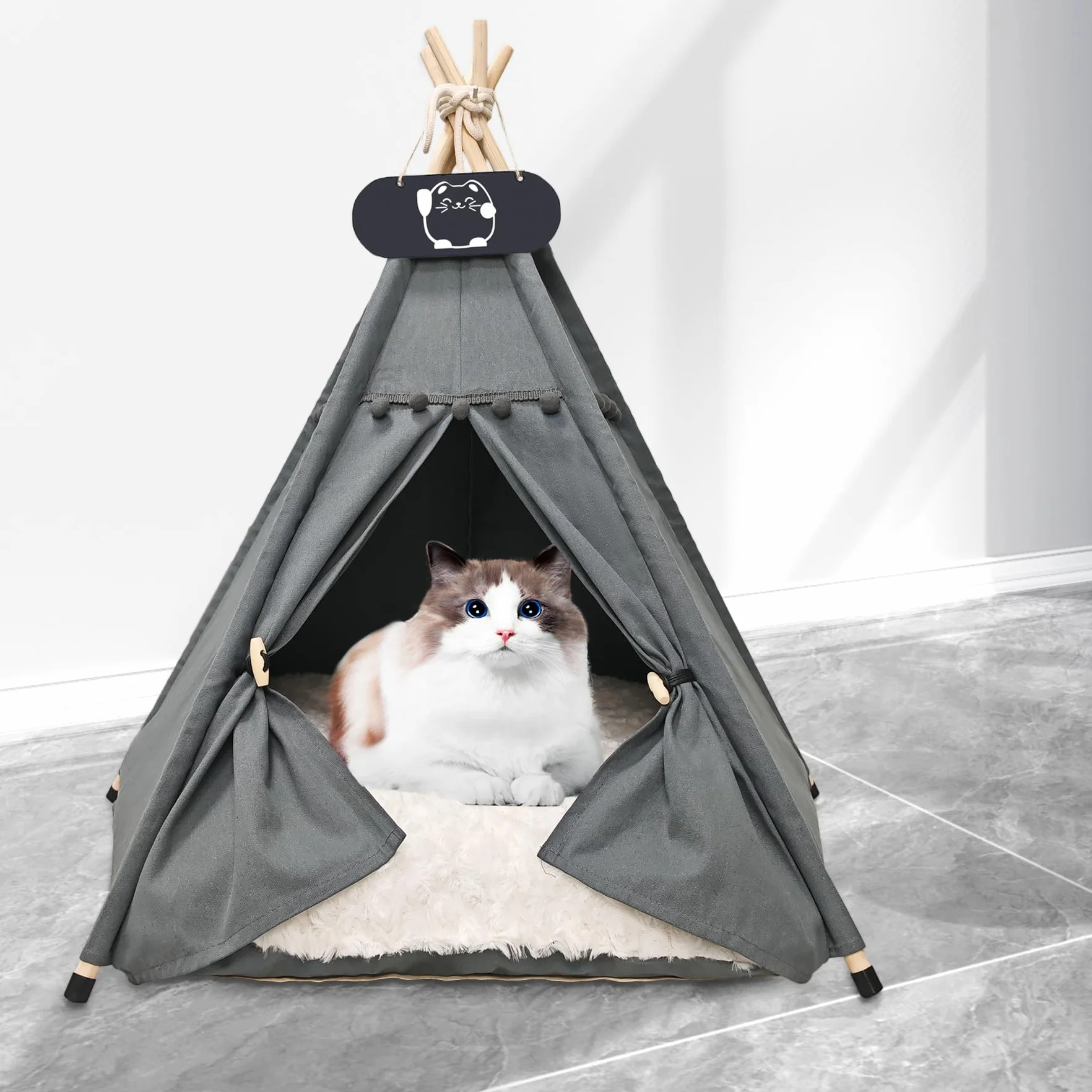 Tienda de campaña tipi para mascotas con cojín de doble cara, tienda para perros desmontable y lavable, lujosa cueva para perros, tienda para gatos y casas para mascotas 60x60x70cm