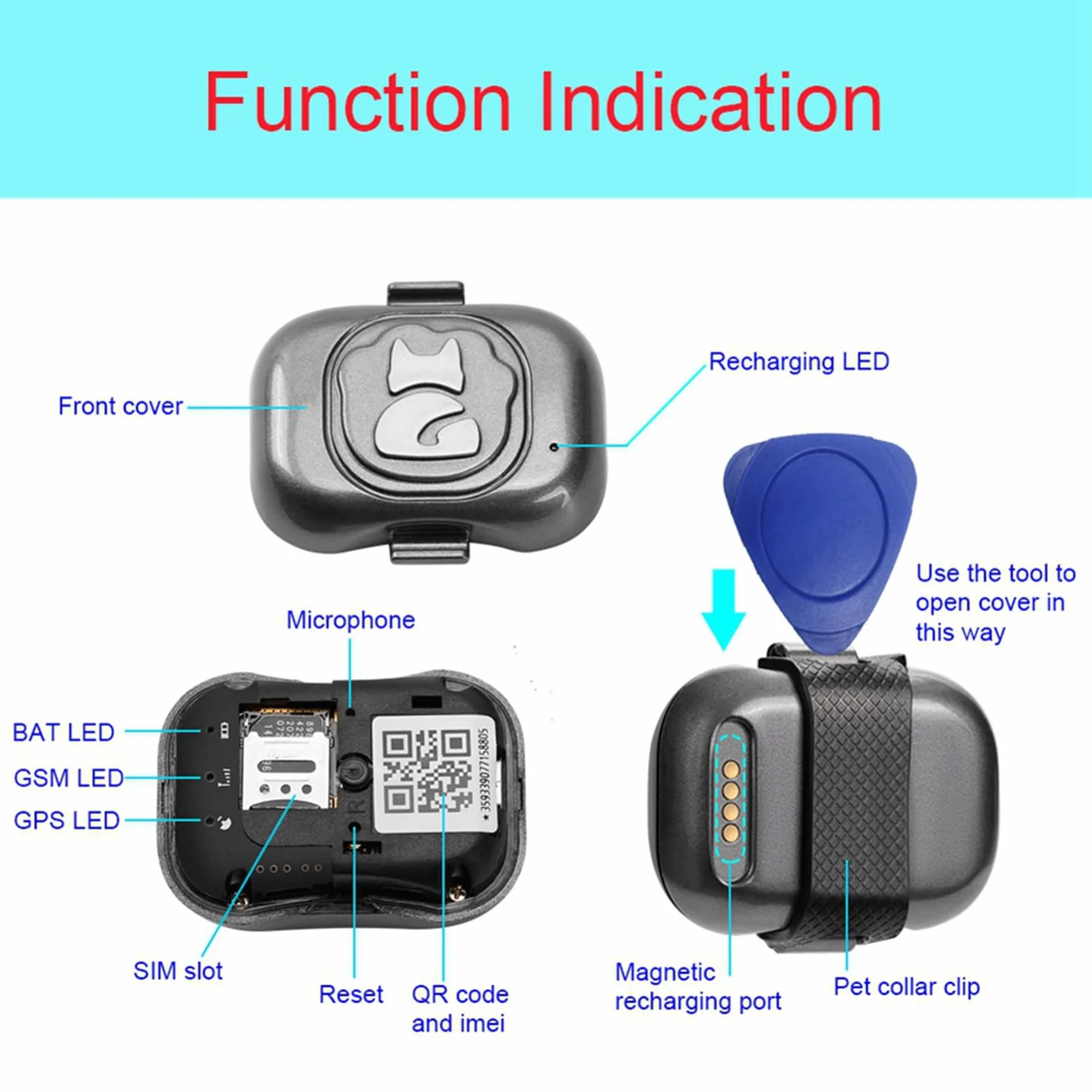 2X Rastreador GPS 2G para Localizador de Perros Dispositivo Antipérdida Una Prueba de Agua Buscador de Objetos para Teléfonos Inteligentes Alarma Pequeña Antirrobo para Mascotas