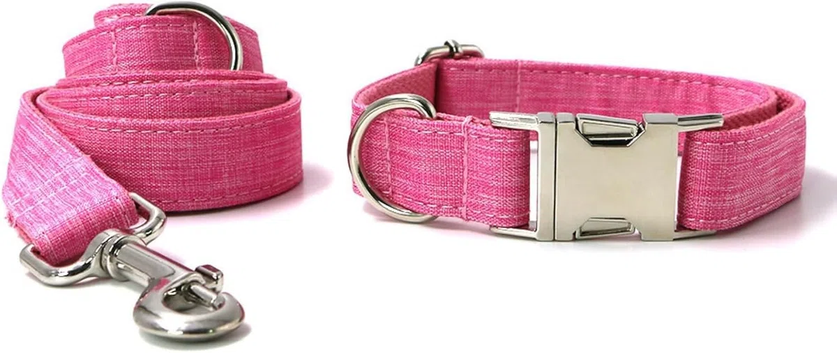 Conjunto de Collar y Correa for Perro. Collares Ajustables con Hebilla Metal for Perros pequeños. Correa Trenzada Resistente(Pink,M)