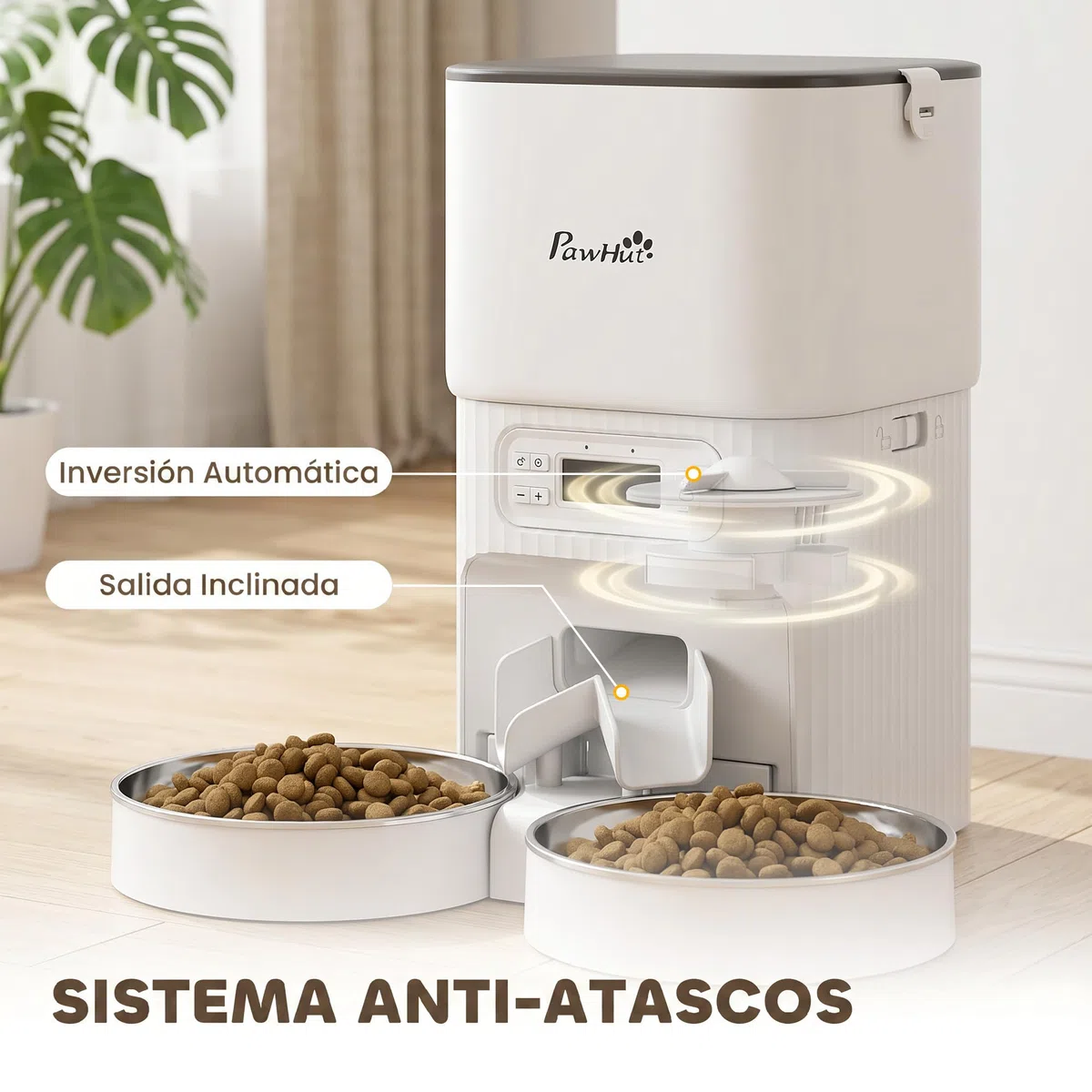 PawHut Comedero Gato Automático 4L para Gatos/Perros Antiatascos Blanco