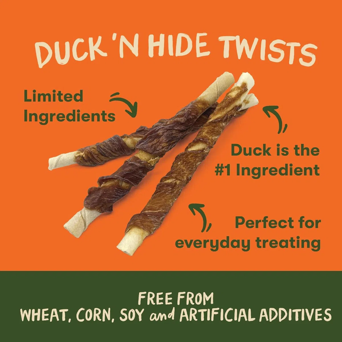 Pet 'n Shape Pato Hide Twist All Natural Dog Treat, Pato, Grande, 6 Cuentas