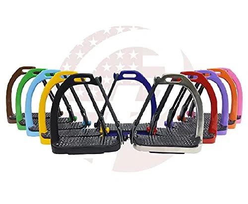 Estribos de hierro de seguridad ecuestre de 4, 4.25, 4.50, 4.75 y 5 pulgadas, color arcoíris, para adultos y niños