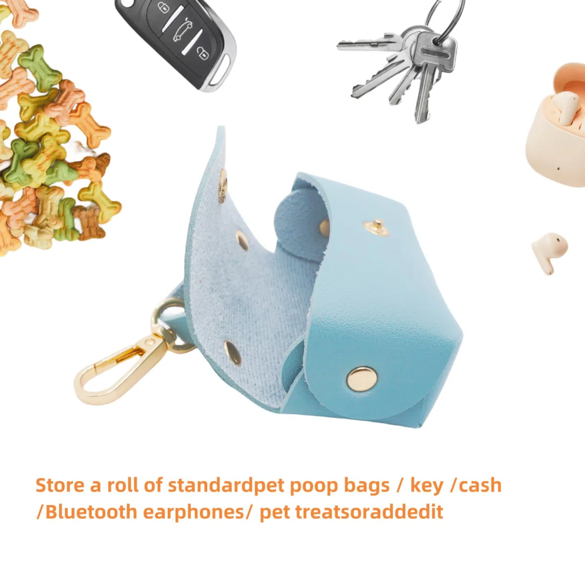 Dispensador de bolsas de cuero para excrementos de perro, portátil y reutilizable, soporte para bolsas de excremento de perro, para caminar, al aire libre, viajes (azul)