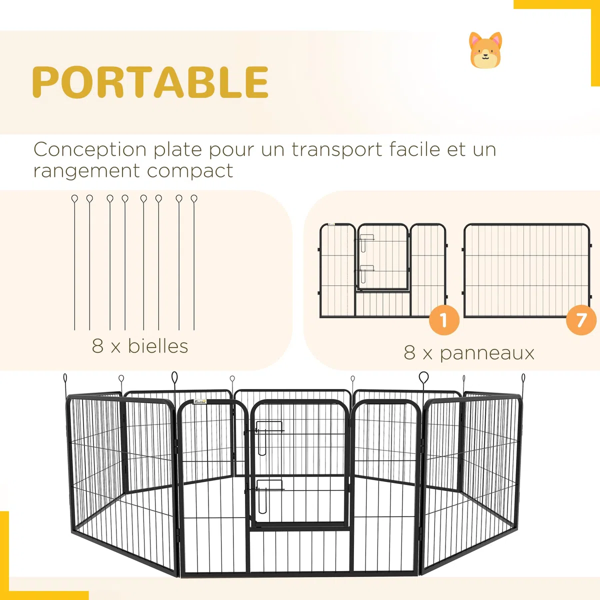 PawHut Luxe - Parque Modular de Acero epoxi con Puerta con Cerradura para Perros, Conejos, roedores, Animales pequeños, Interior y Exterior, 80 x 60 cm, Color Negro