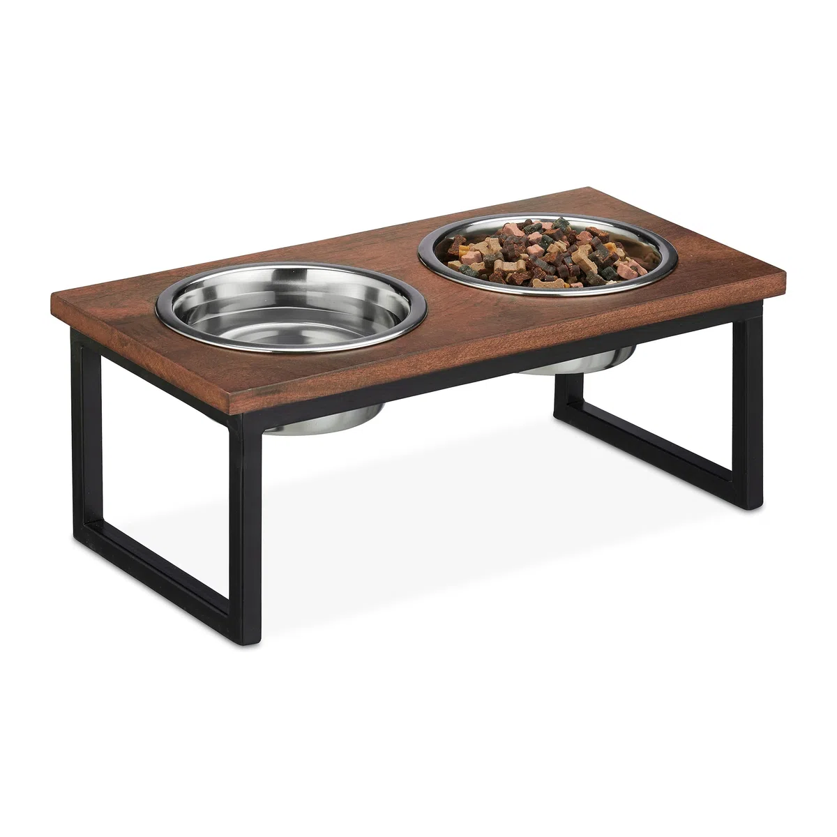 Relaxdays Napfständer Comedero Elevado para Perro, Soporte Alto de Madera Mango, 16,5x42x21cm, 2 Cuencos Acero INOX. 1000ml, Marrón, 1000 ml
