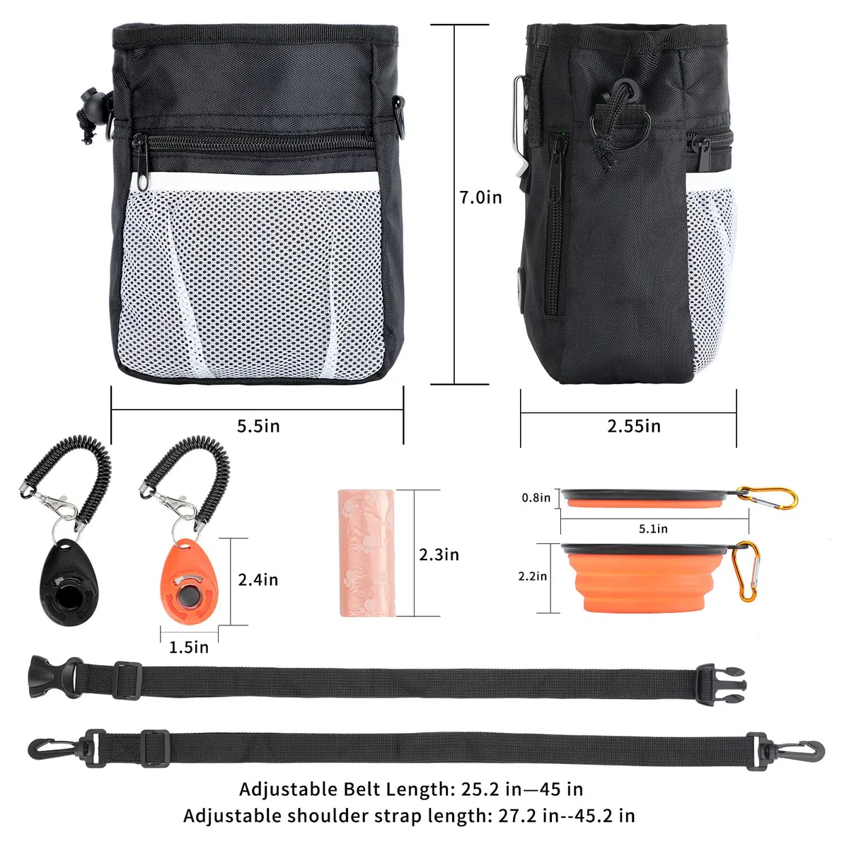 Bolsa de golosinas para perros, 3 formas de llevar bolsas de golosinas para entrenamiento de mascotas, bolsa de entrenamiento para perros con cinturón de cintura, correa de hombro, bolsa de