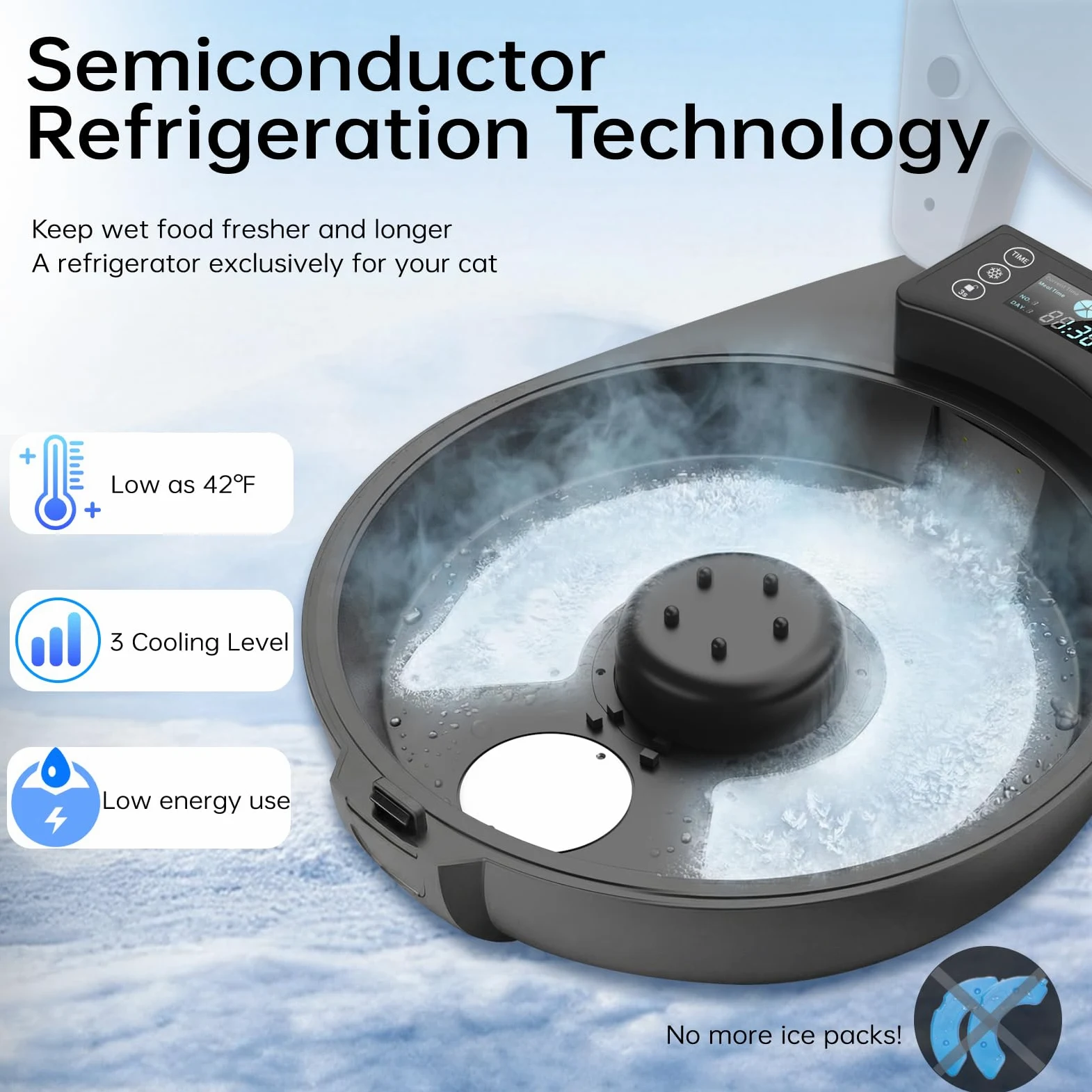 Comedero Gato Automatico Comida Humeda, 5 Comidas Frescas para 3 DíAs, Sistema De Refrigeración Y Calefacción por Semiconductores, Recipiente de Acero Inoxidable 304, Dispensador Programable Gatos