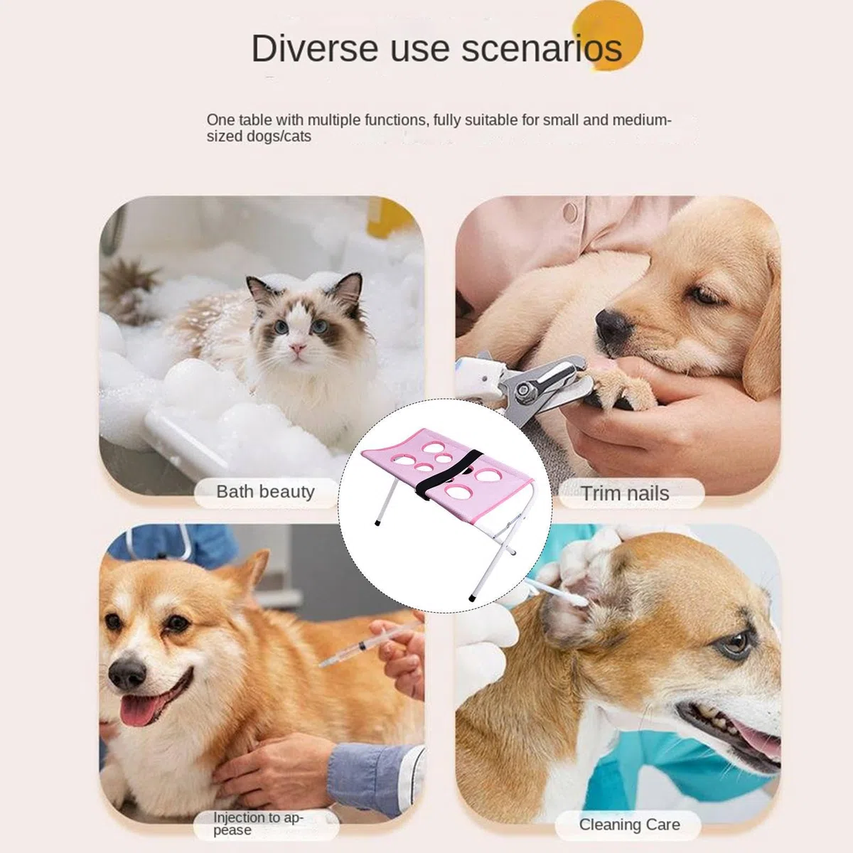 Hamaca de Aseo Mesa Transpirable De 8 Orificios | Arnés hamaca para corte de uñas de gato en mascotas pequeñas y medianas, baño en casa, corte de pelo, uñas y cuidado