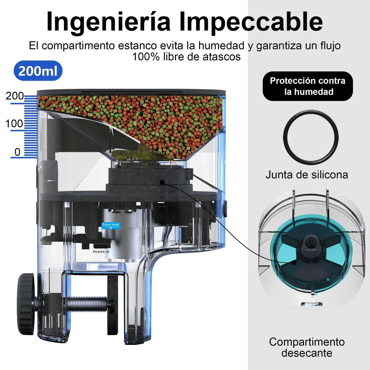 Alimentador Automático Peces WiFi con Cámara 2.5K HD Visión Nocturna, Dispensador Inteligente App, 0.2g/0.6g para Acuario, Anti-Humedad, Plan de Alimentación Personalizable (Gris Oscuro)