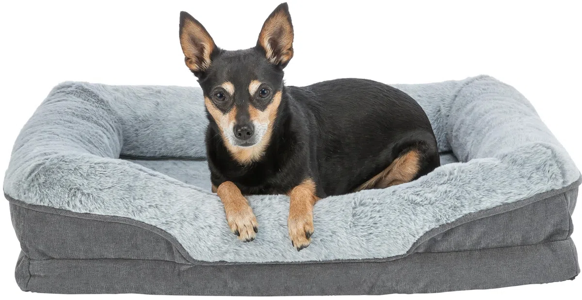 TRIXIE Cama ortopédica para Perros Vital Lino, 27.6 x 21.7 Pulgadas, Color Gris, cojín Premium para Perros con Espuma viscoelástica, Cesta para Perros Mayores, Agradable a Las articulaciones y