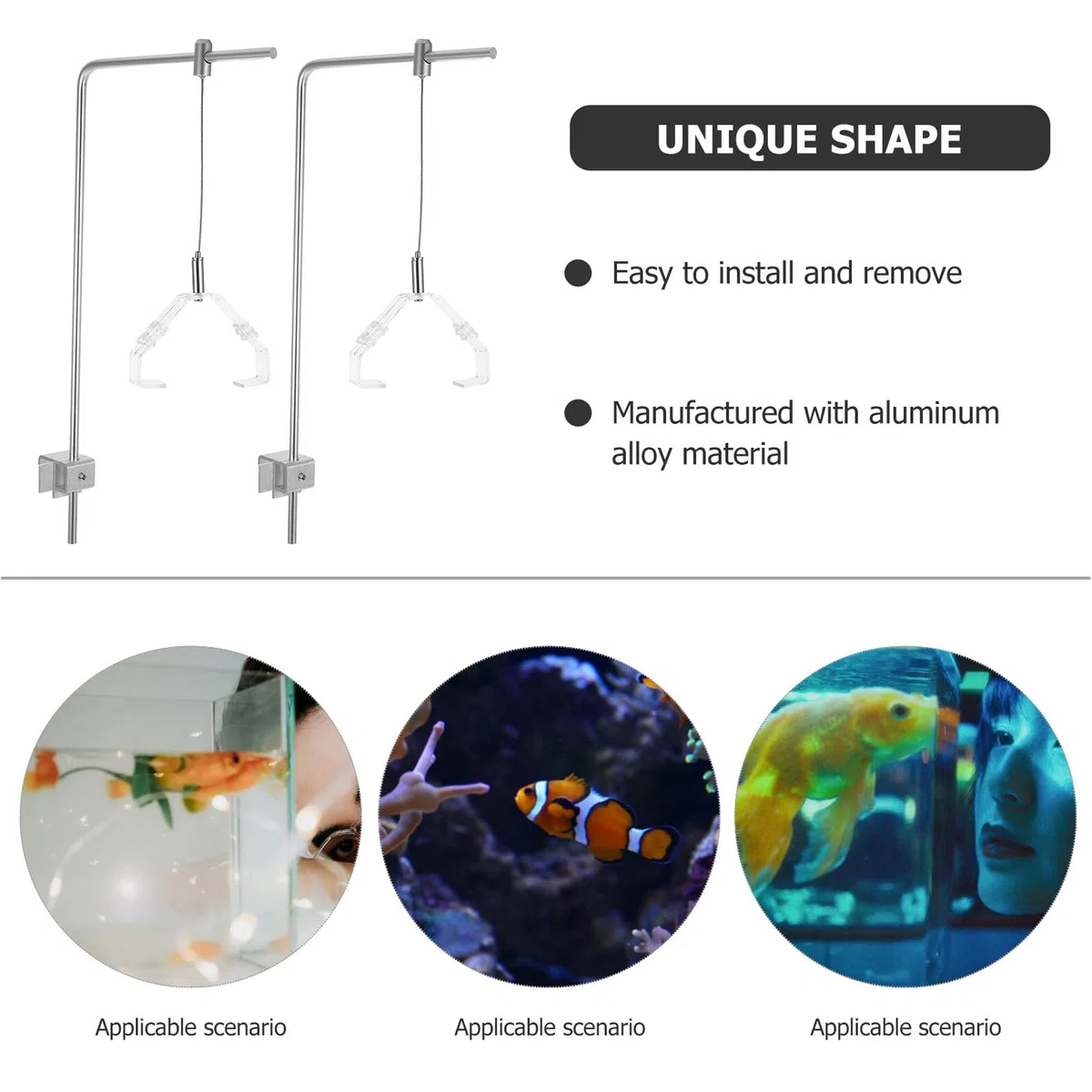Soporte de Luz 2 Piezas Fácil Instalación Ajustable de Aleación de Aluminio para Pecera Compatible con Acuarios de Agua Limpia y Salada