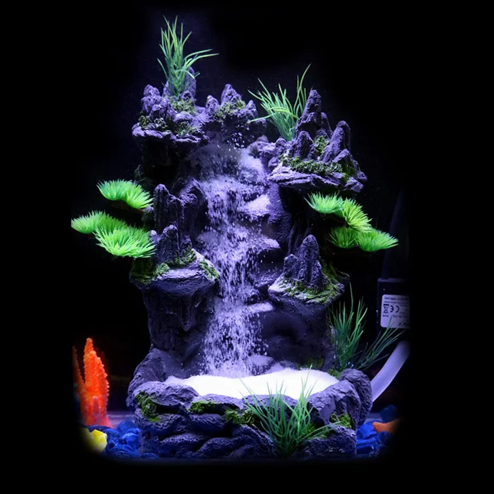 Decoración de acuario de resina artificial, paisaje, peces, para tanque, roca, montaña, vista, arena subacuática, cascada, decoración de cascada de acuario