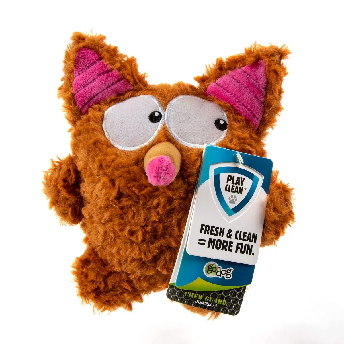 goDog Moonmoon PlayClean Bush - Juguete chirriante de Peluche para Perros con aceites Esenciales Que eliminan el Olor, tecnología Chew Guard, marrón, Grande