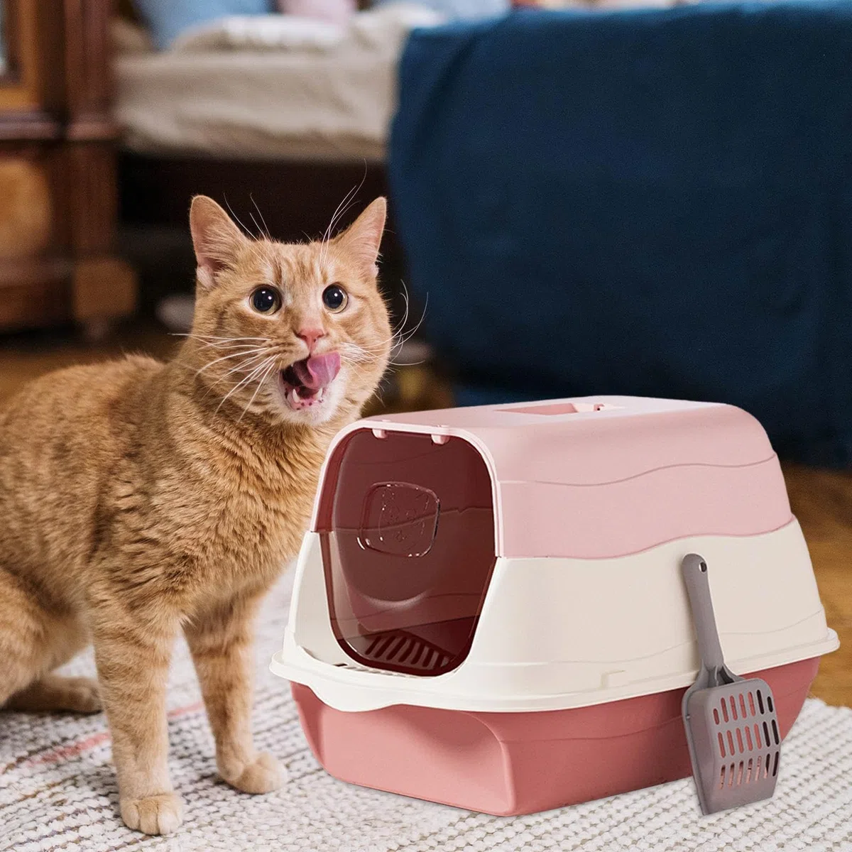 Caja de Arena con Tapa con Capucha, Orinal para, Caja de Arena Cerrada, Arenero Extraíble, Caja de Arena Reutilizable para Mascotas con