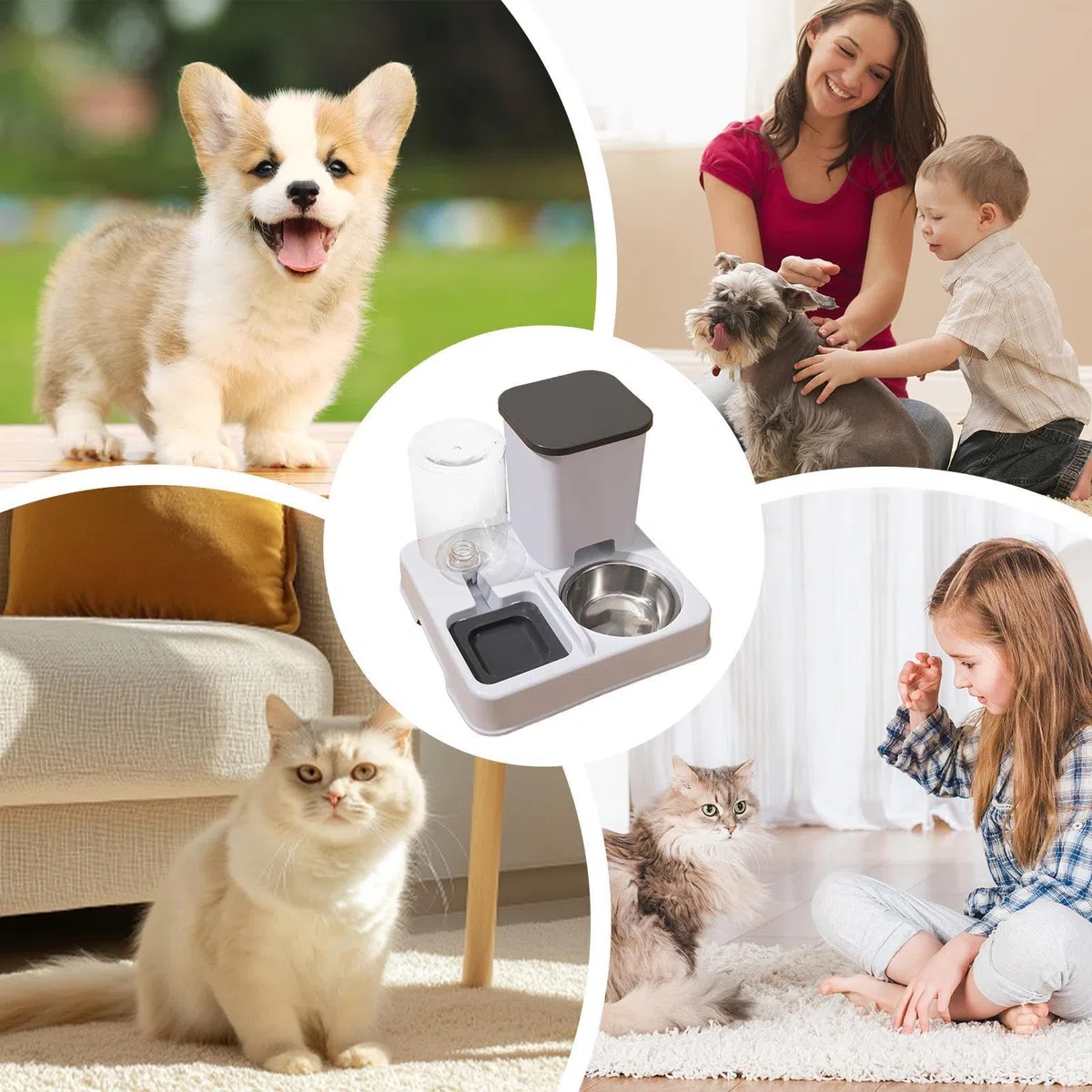 Comedero y Bebedero automático for Perros Gatos(Gray)