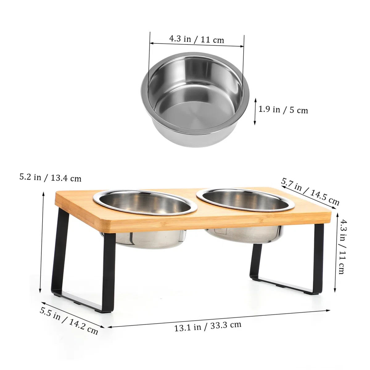 Comedero Elevado para Gatos con Soporte, Doble Cuenco de Acero Inoxidable | Base Antideslizante, Diseño Ergonómico, Uso Interior, Apto para Gato y Perro Pequeño