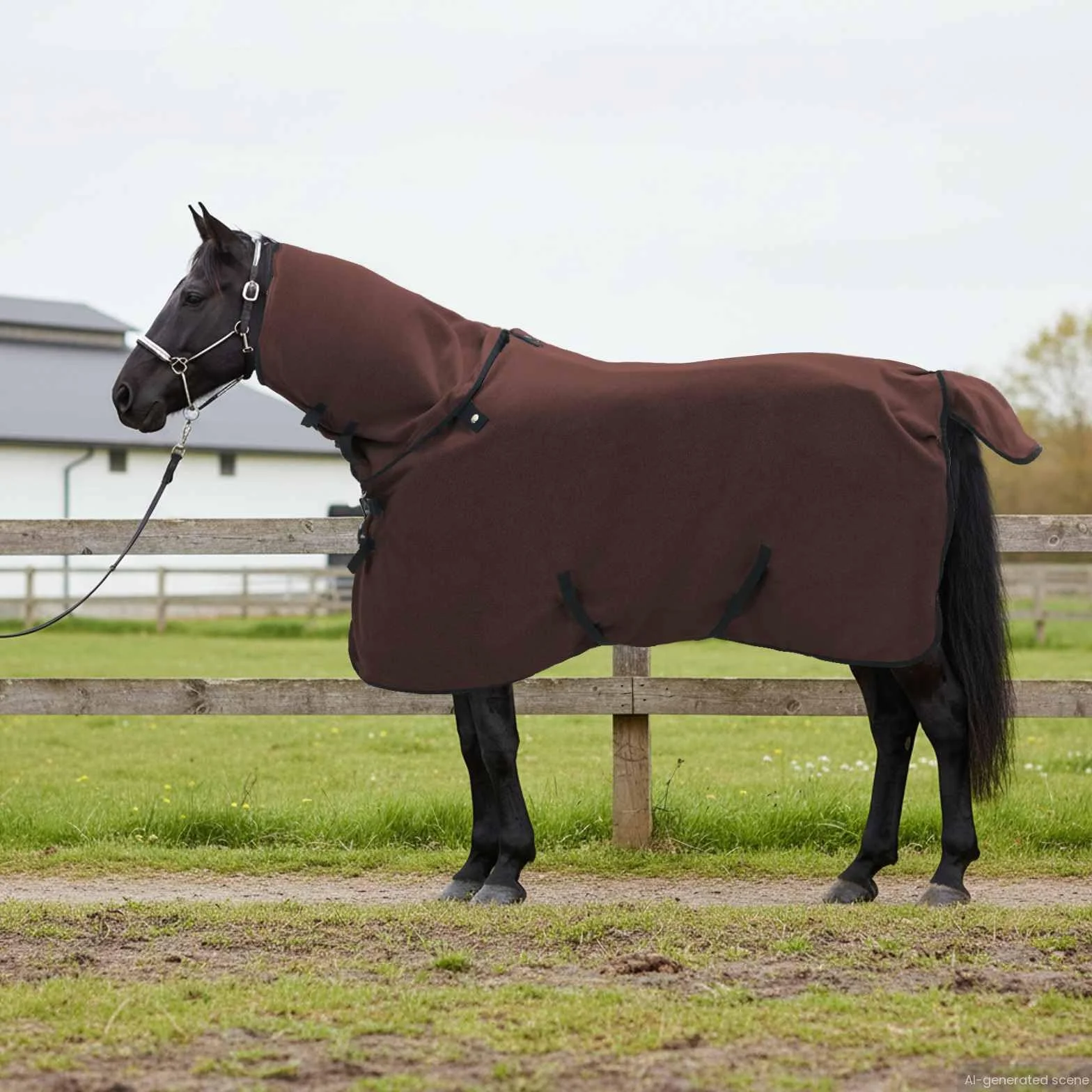 Manta para caballo, color marrón oscuro, 75 cm, poliéster, mimbre, para invierno, para exteriores, transpirable, resistente al agua, resistente al viento, forro para el cuello, protección