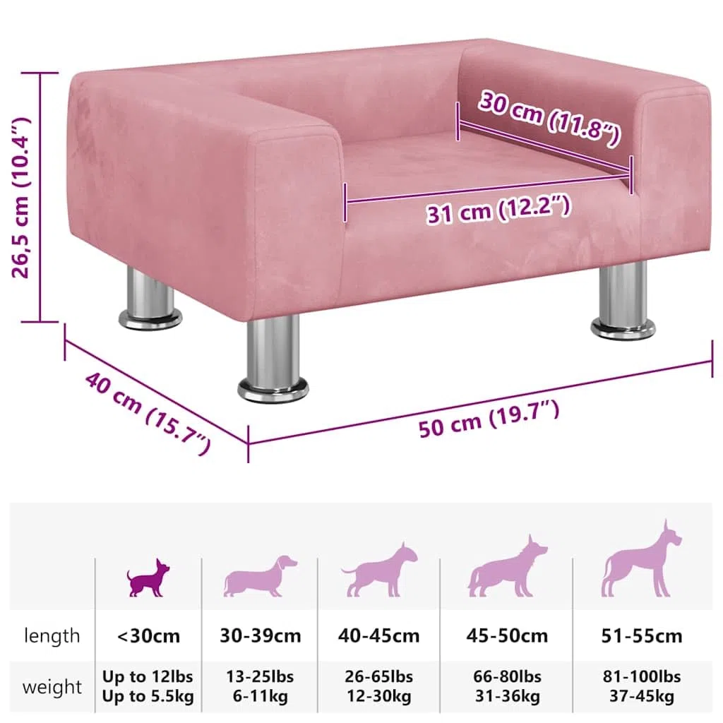 vidaXL Cama para Perros de Terciopelo Rosa 50x40x26,5 cm, sofá para Perros, Cama para Cachorros, Asiento para Perros, sofá para Mascota