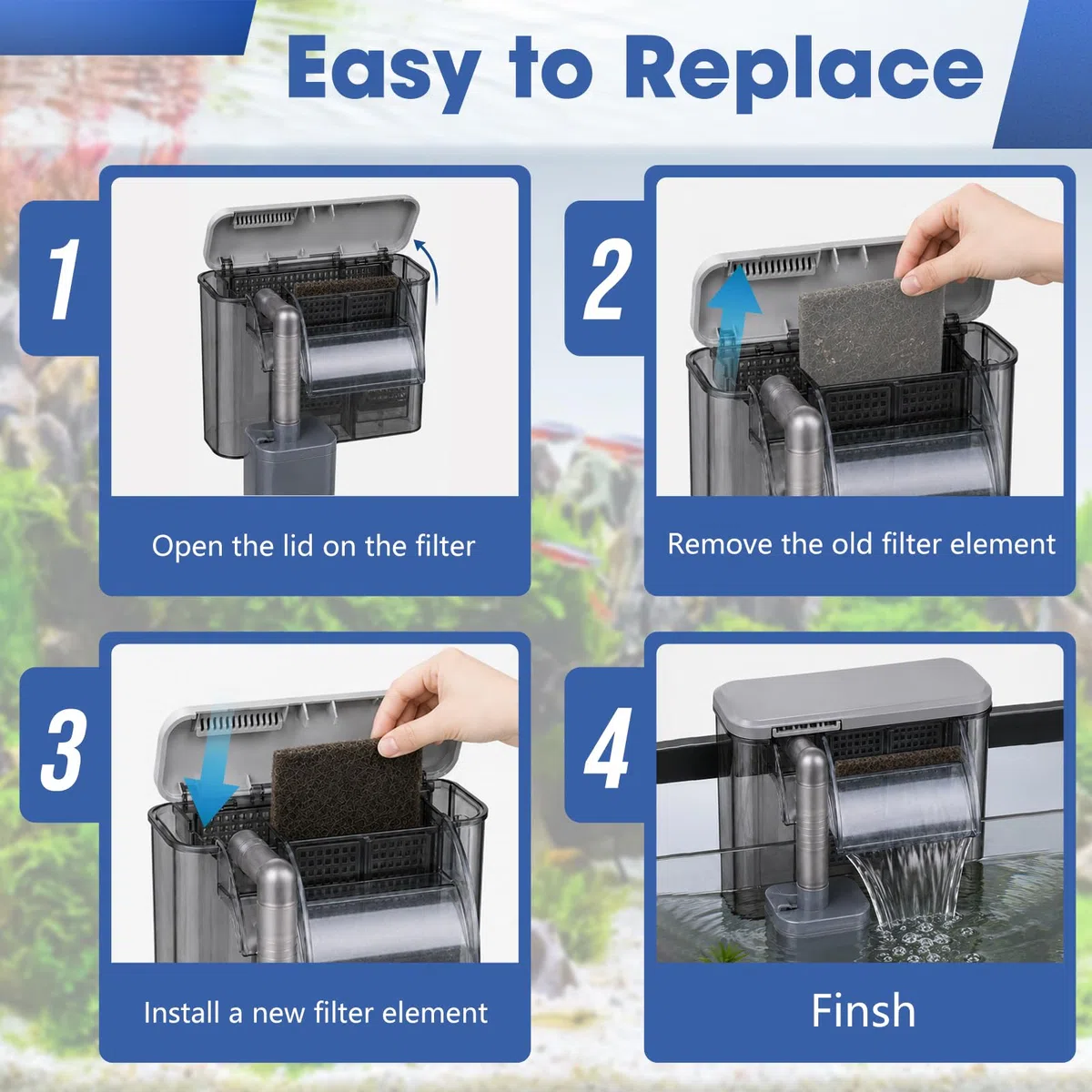 ENLOY EcoRenew - Cartuchos de filtro grandes de repuesto para filtro de alimentación Aqueon SmartClean de 50-90 galones, filtro de tanque de peces con carbón activado, se adapta a acuarios de agua