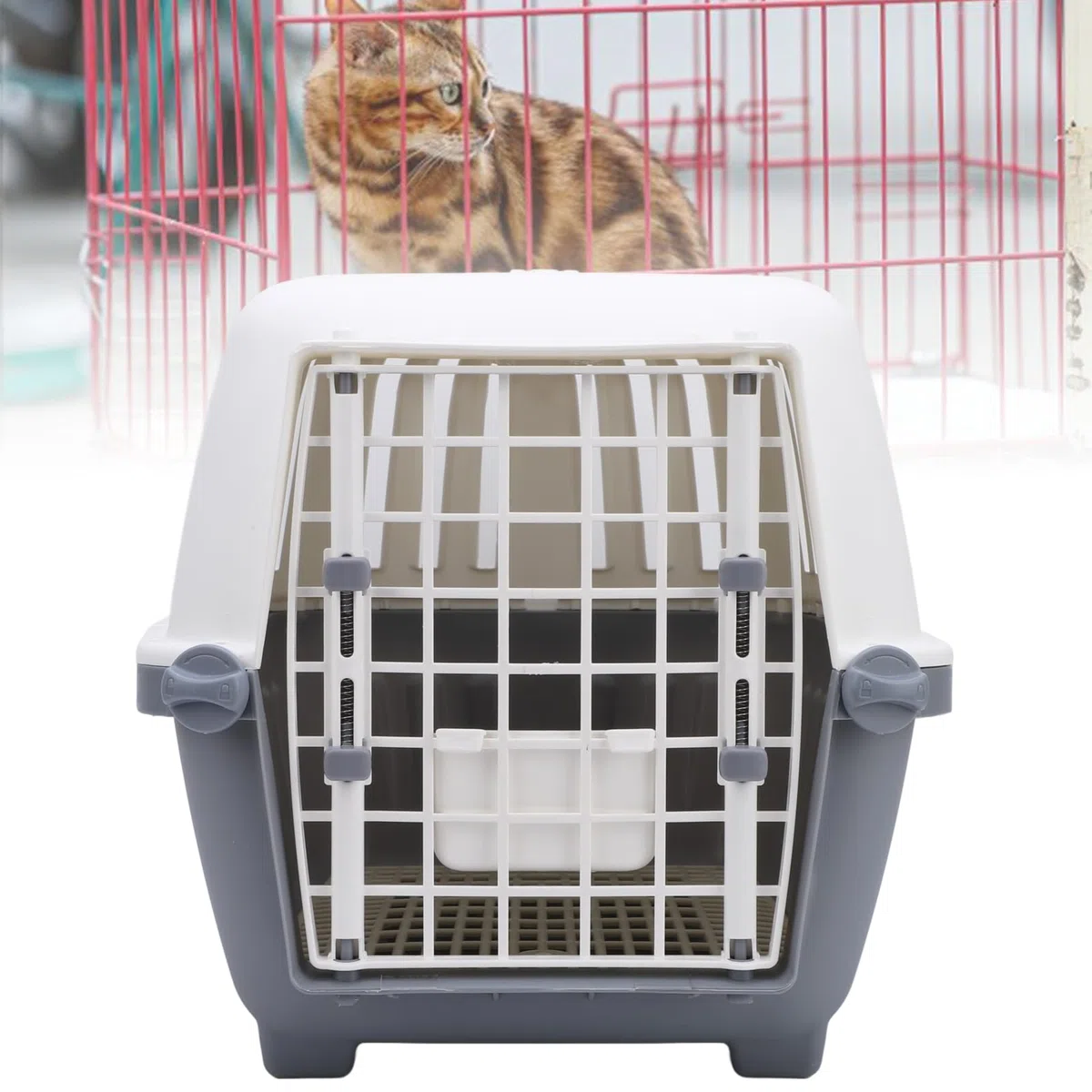 Transportín para Gatos para Mascotas, cómoda y Transpirable, portátil, para Viajes, para Gatos, Perros, Conejos, Viajes en avión, Camping al Aire Libre, PP, Hierro, Ligero,