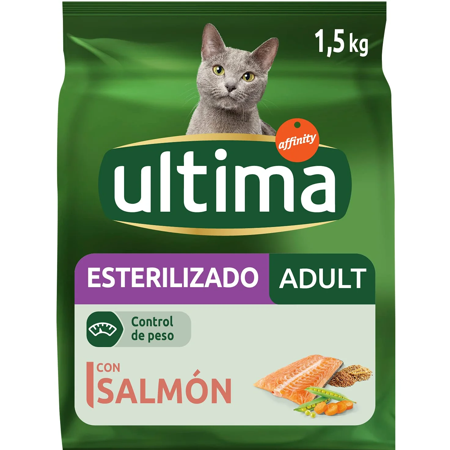 Ultima Comida Húmeda para Gatos con Buey y Atún, 12 x (4 x 85 gr), 4080g & Pienso para Gatos Esterilizados Adultos con Salmón 4 x 1.5 kg