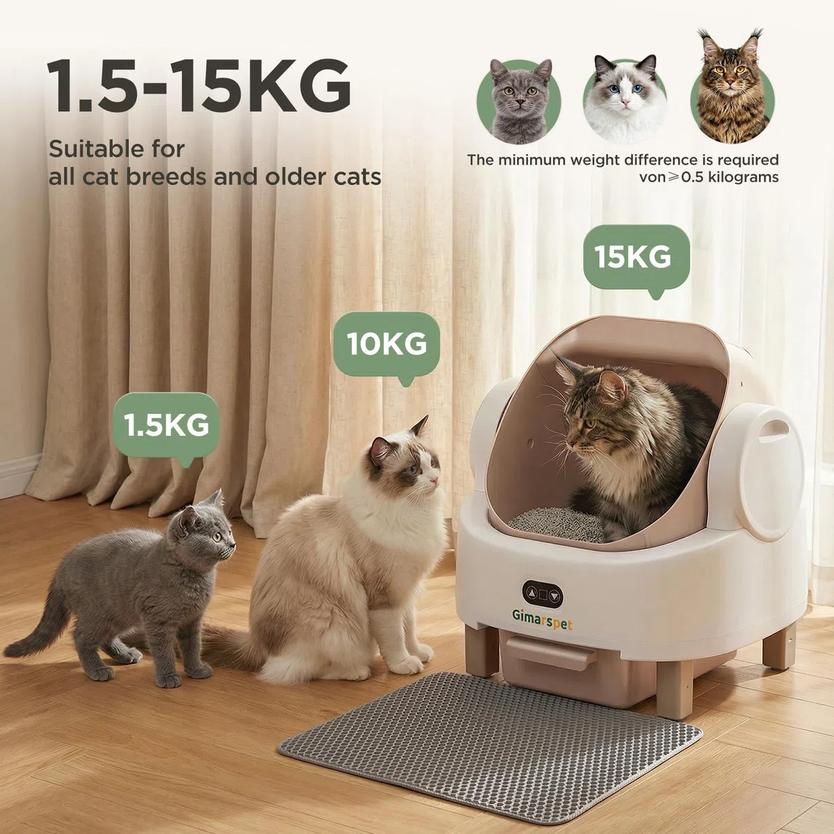 Gimars Caja de Arena autolimpiable con diseño de Parte Superior Abierta, Caja de Arena automática para Gatos múltiples y Gatos Mayores, Control de aplicación con sensores de Seguridad, bajo Olor