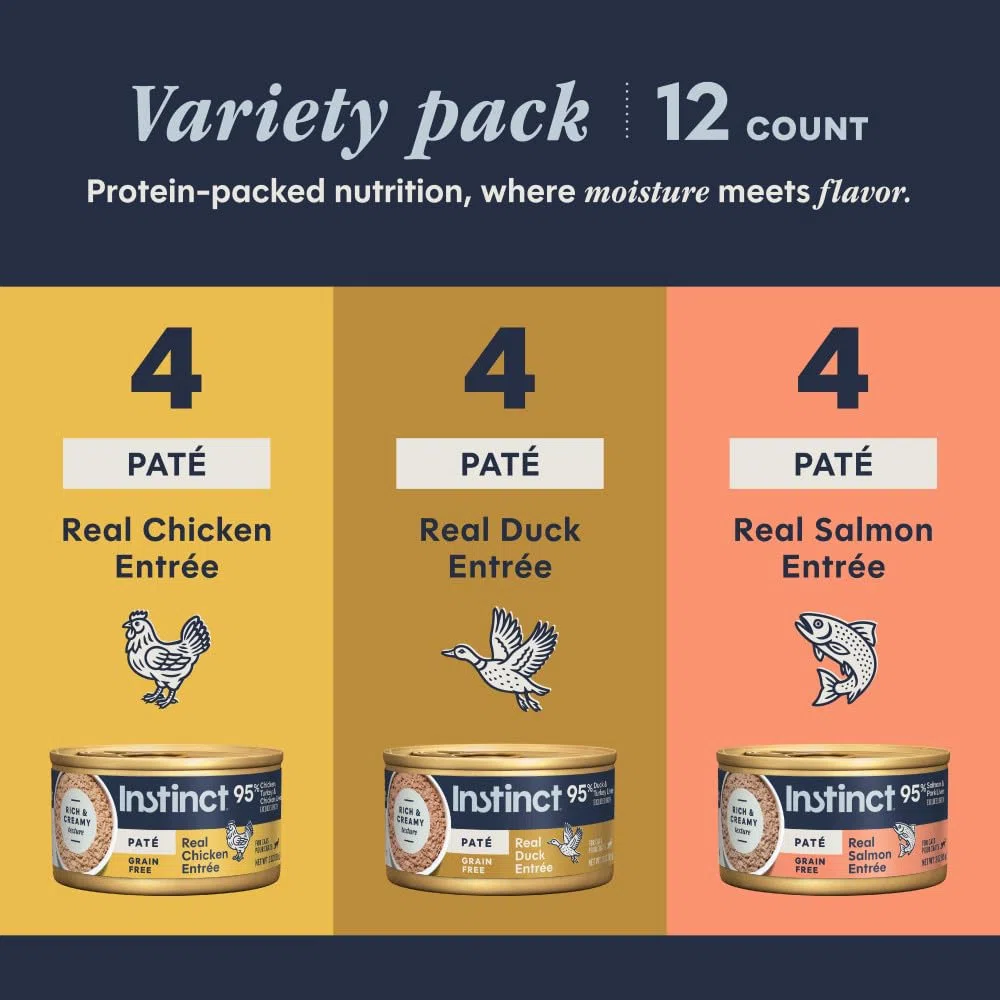 Instinct Original Grain Free Recipe Variety Pack Natural Wet Canned Cat Food by Nature's Variety, 3 oz. Cans (Pack of 12)