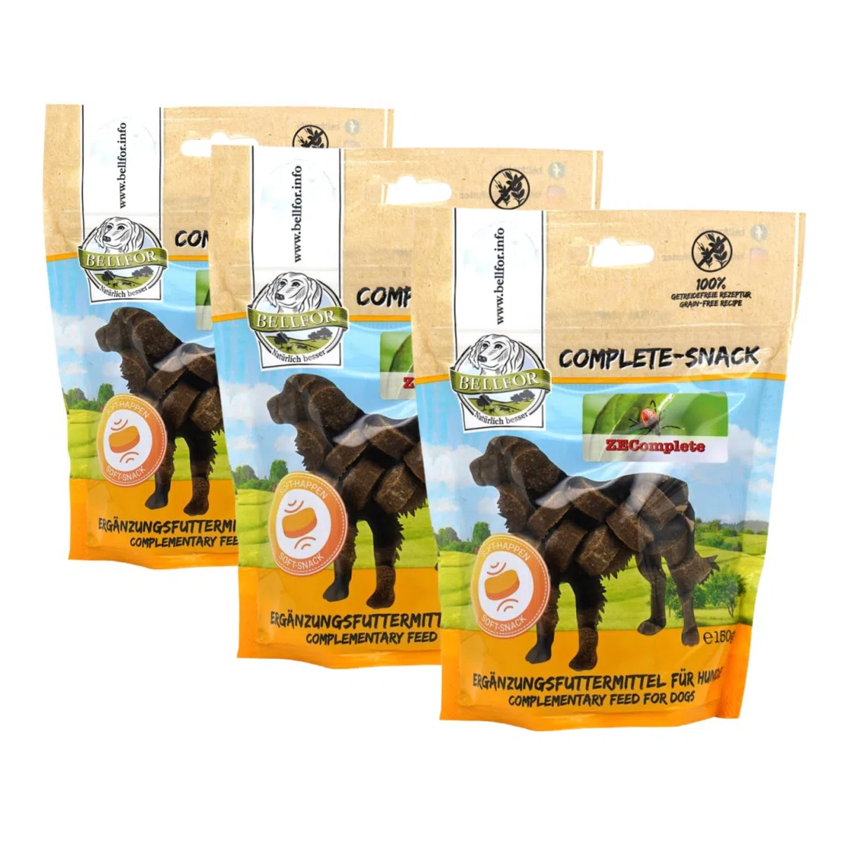 Bellfor ZEComplete Snacks para Perros sin Cereales - 3 x 150 g | Proteína de Insectos | Rico en Ácido Láurico | Golosinas Naturales para Perros