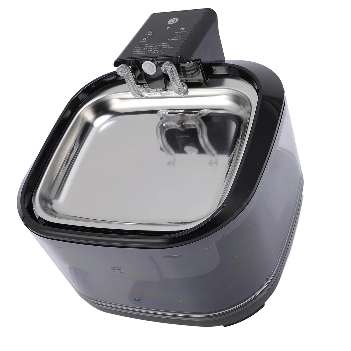AMONIDA Fuente para Mascotas de 4,5 L, Fuente de Filtración de Circulación Silenciosa, de Cuenco de Acero Inoxidable, Ideal para Perros y Gatos (Black)
