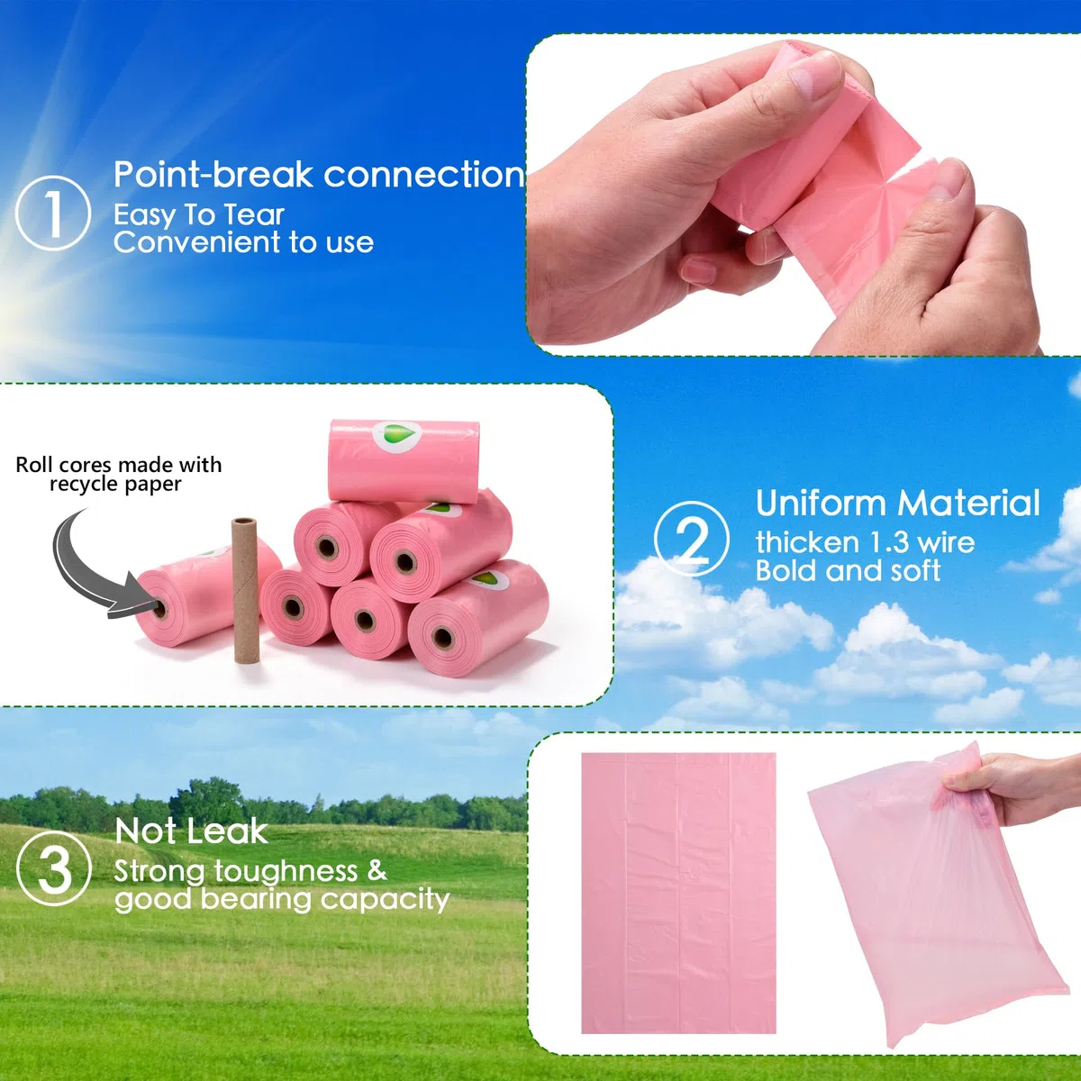 WDFAACK Bolsas biodegradables para caca de perro, color rosa, aroma a lavanda con dispensador, 300 bolsas grandes para excrementos, extra gruesas, fuertes, mezcladas con almidón de maíz, compostables,