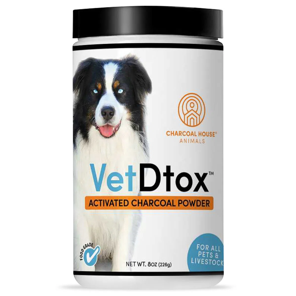 Polvo de carbón activado VetDtox para mascotas y ganado para intoxicaciones, salud, mascotas, pollos, caballos más