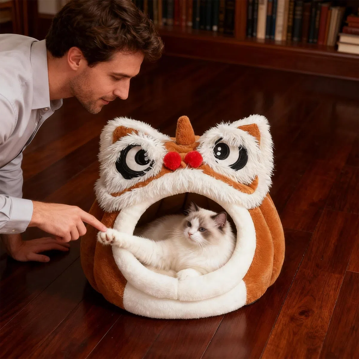 Cama Cueva para Gatos De Casa Cómodo En Forma De León | Cama Cálida para Gatitos de Interior Para En Exterior Y Invierno, Para Dormir Al Aire Libre, En Hogar, Viajes, Dormitorio Y