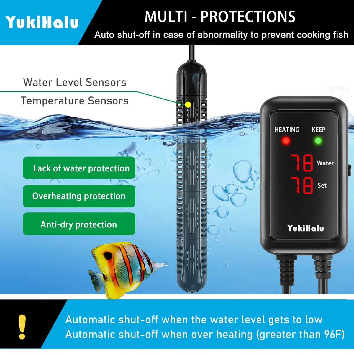 YukiHalu Calentador de acuario de 50/100/200/300/500 W con funda protectora, calentador de pecera, temperatura ajustable, controlador de temperatura externo, pantalla LED, utilizado para 300 W