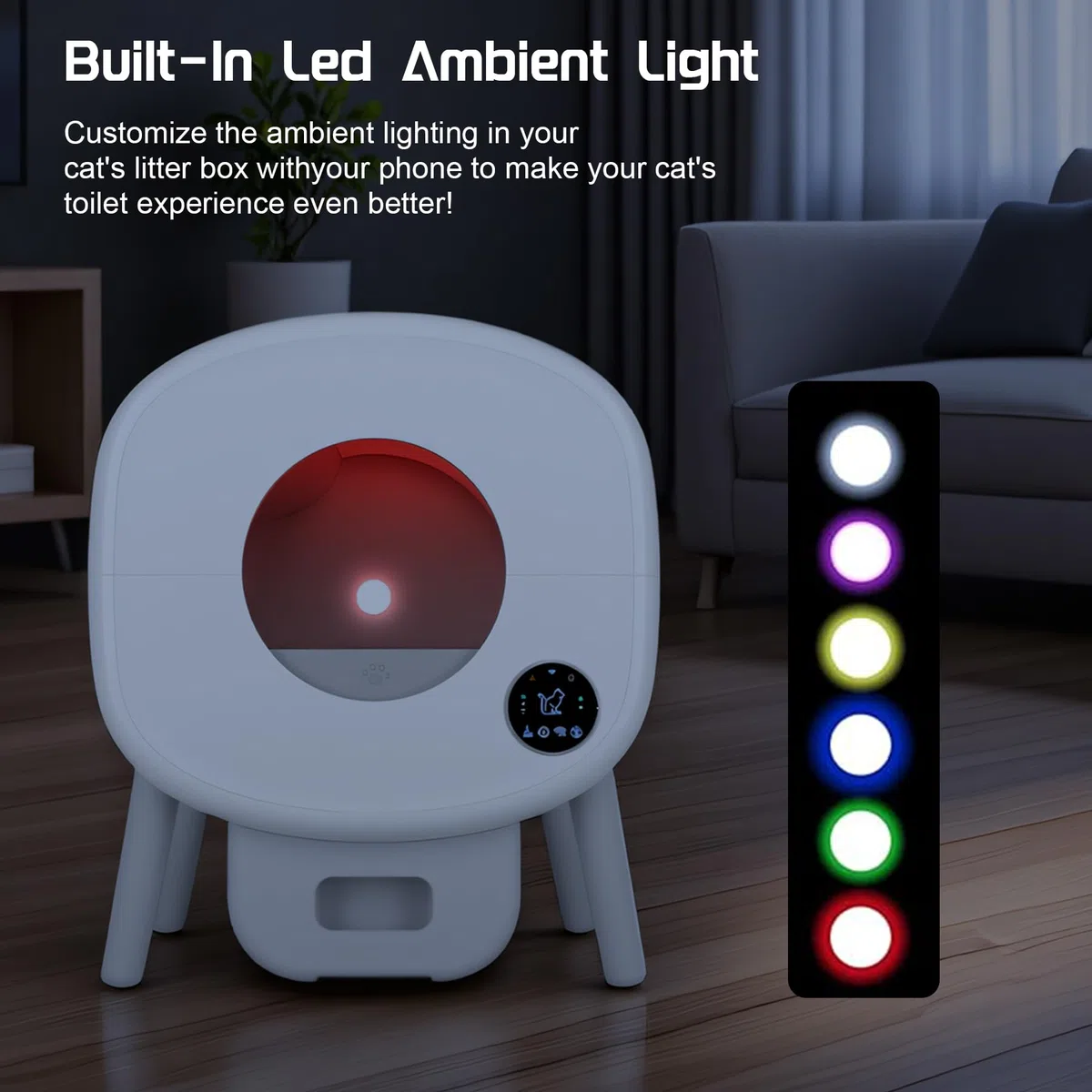 Arenero Gatos Autolimpiable, Caixa de Areia para Gatos Automatico 76L, Protección de Seguridad/Control de Aplicaciones/Inodoro/Iluminación Ambiental, Arenero Automatico para Varios Gatos