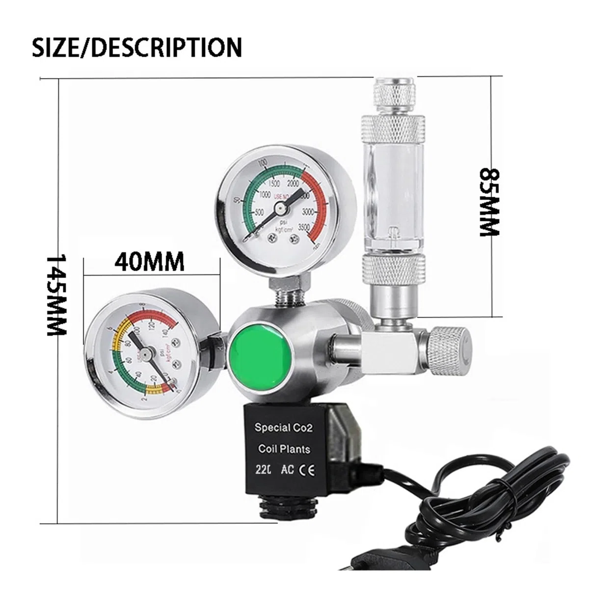 Regulador de CO2 for Acuario, Contador Burbujas solenoide, Sistema Control, válvula Reductora for Tanque Peces a Prueba Agua(M22)